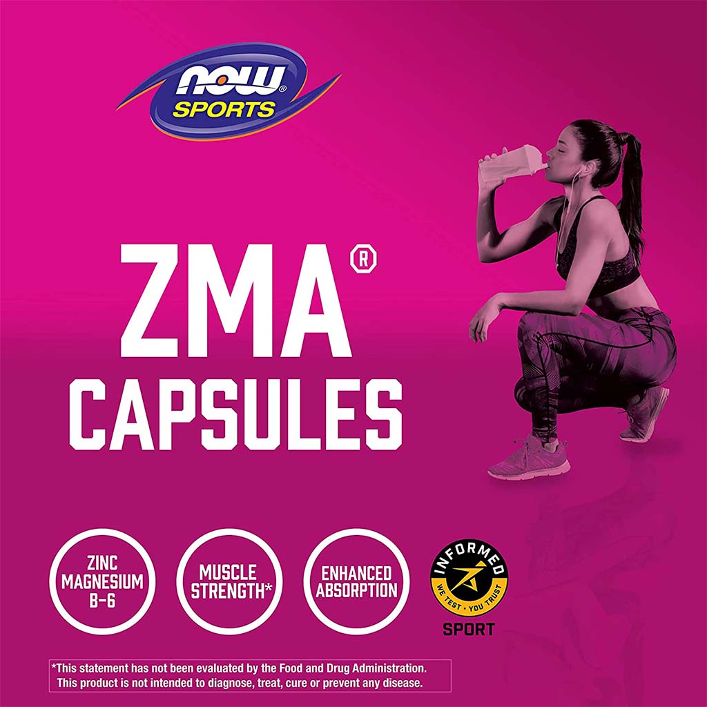 Now Sports ZMA 800mg Capsules With Zinc, Magnesium & Vitamin B6 For Muscle Recovery, Pack of 90's