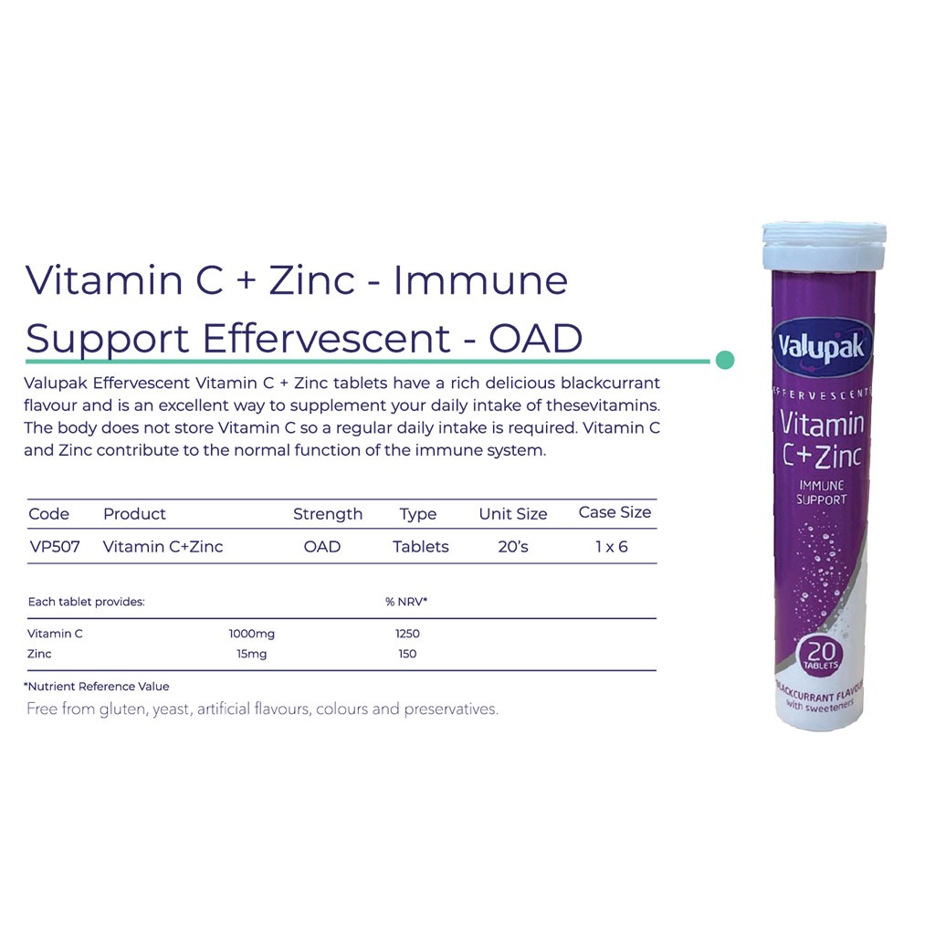 Valupak Vitamin C + Zinc Effervescent Tablet 20's
