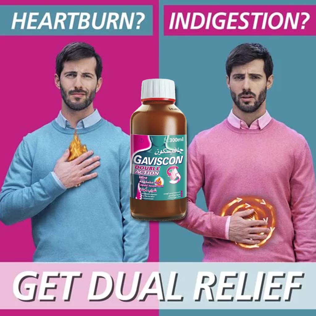 Gaviscon Double Action Liquid Suspension For Indigestion And Heartburn Mint Flavour 300ml