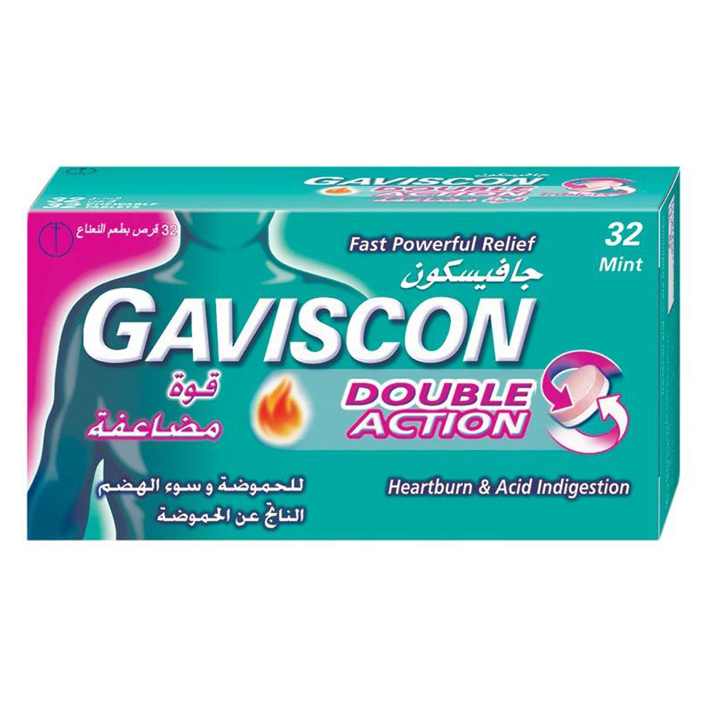 Gaviscon Double Action Chewable Tablets For Indigestion And Heartburn Mint Flavour, Pack of 32's