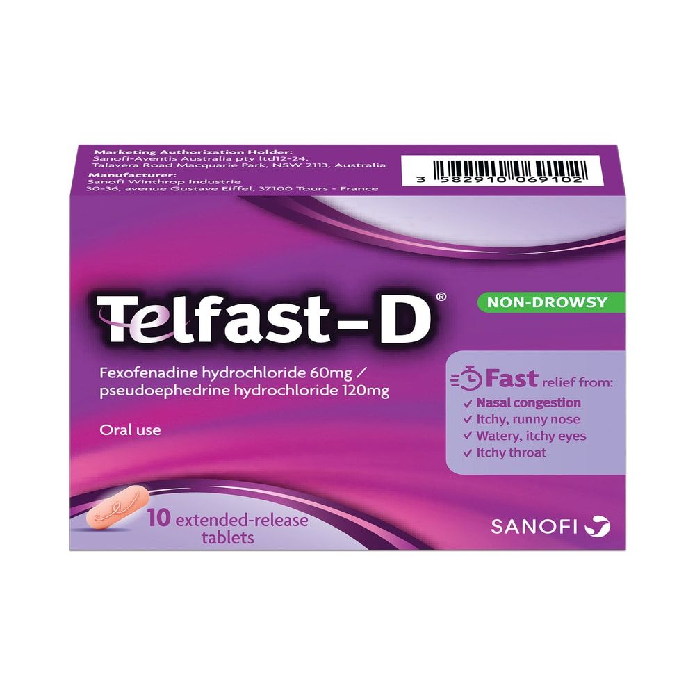 Telfast D 60 mg/120 mg Extended Release Tablet 10's