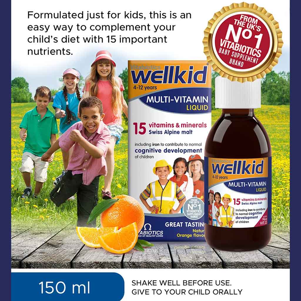 Vitabiotics Wellkid Multivitamin Orange Flavoured Liquid For Children 150ml