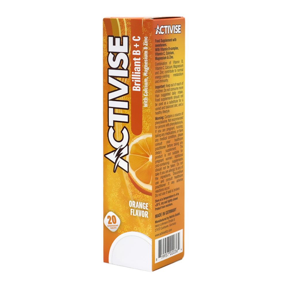 Activise Brilliant B + C Vitamin B complex & C Effervescent Tablets For Immune & Energy Boost, Pack of 20's