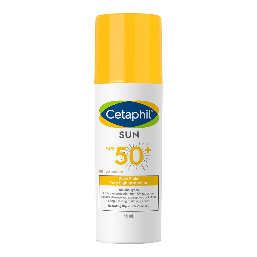 Cetaphil Sun Face Fluid Light-Medium Tinted Face Moisturizing Sunscreen With SPF 50+ For All Skin Types, Unscented, 50ml