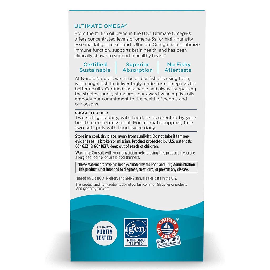 Nordic Naturals Ultimate Omega 3 1280mg Per Serving Fish Oil Supplement Softgels, Pack of 60's