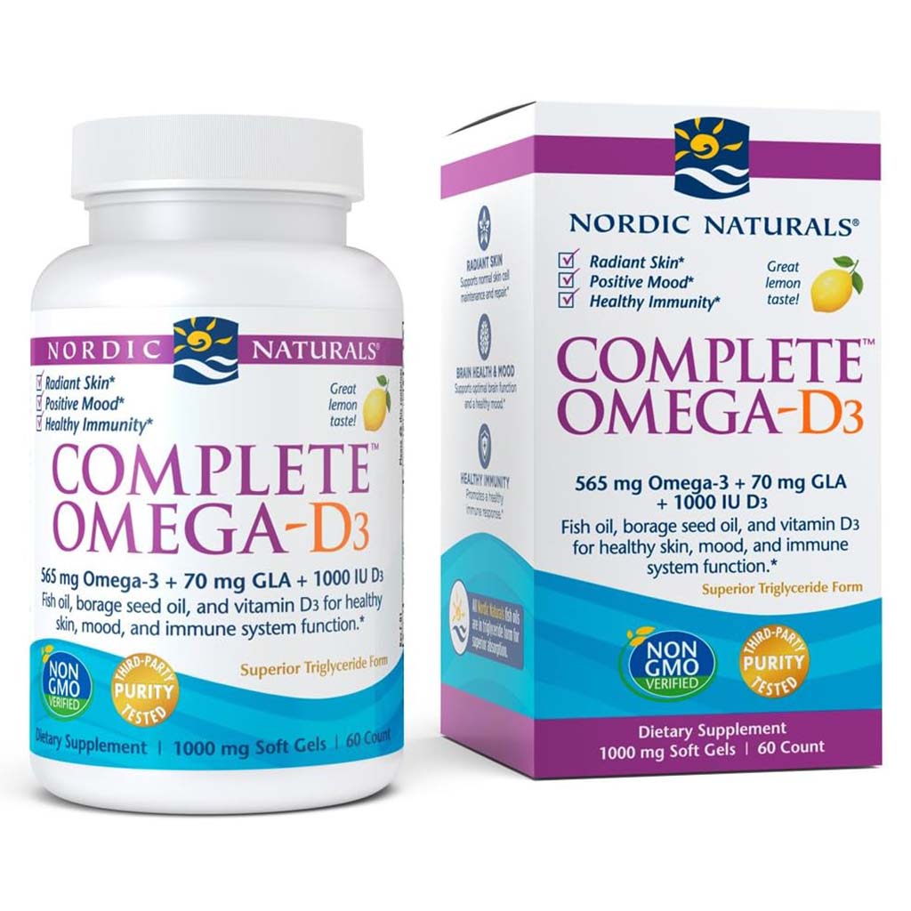 Nordic Naturals Complete Omega-D3 Omega 3 6 9 + Vitamin D3 Fish Oil Supplement Softgels - Lemon Flavour, Pack of 60's