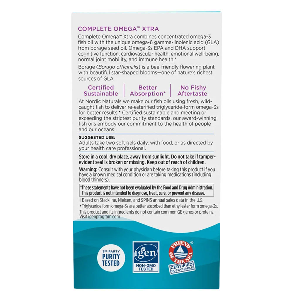 Nordic Naturals Complete Omega Xtra Omega 3 6 9 Fish Oil Supplement Softgels, Pack of 60's