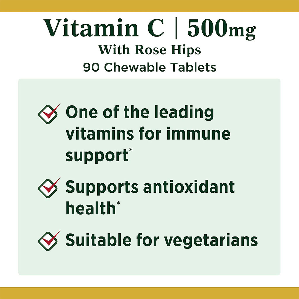 Nature's Bounty C 500 mg with Rose Hips Chewable Tablets 90's