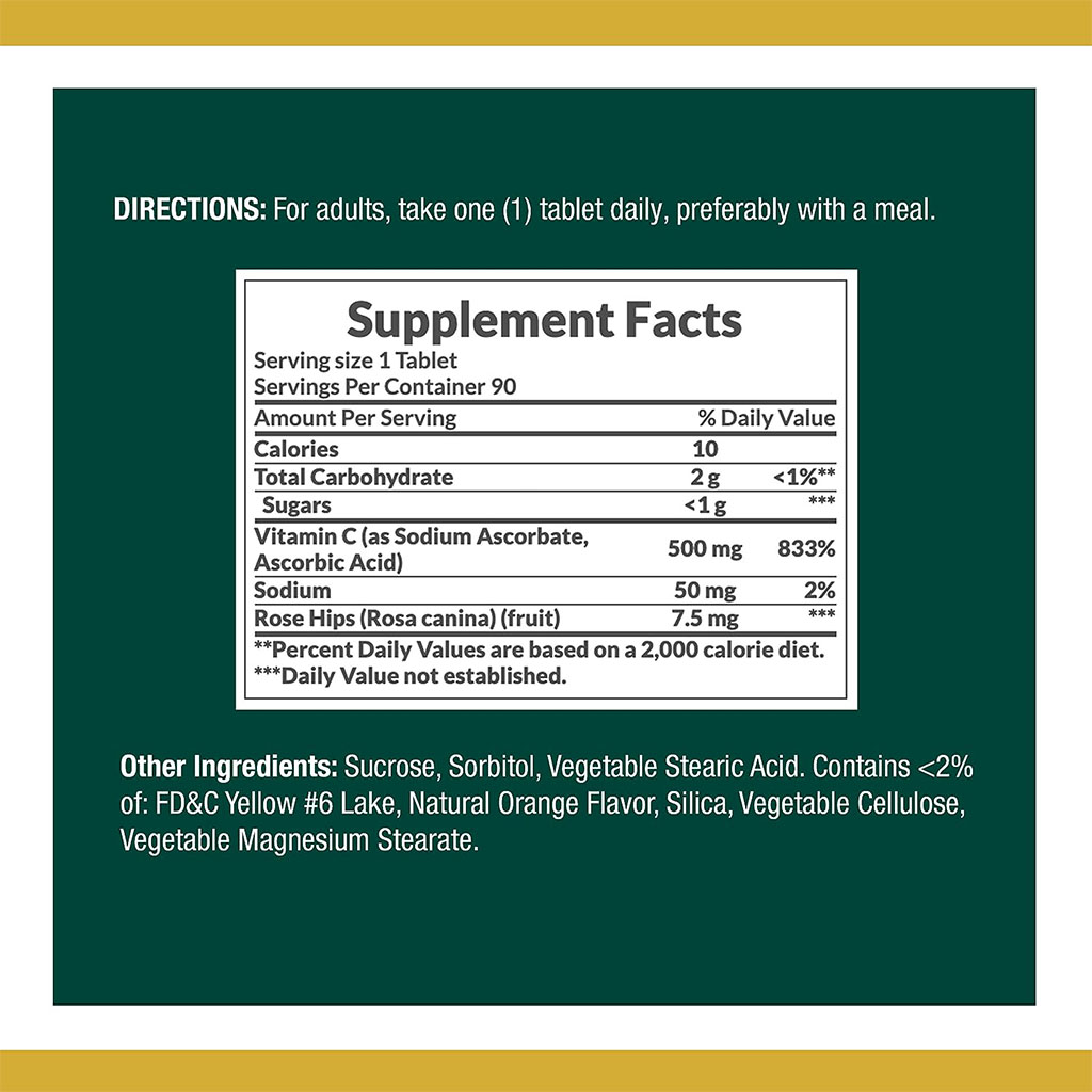 Nature's Bounty C 500 mg with Rose Hips Chewable Tablets 90's