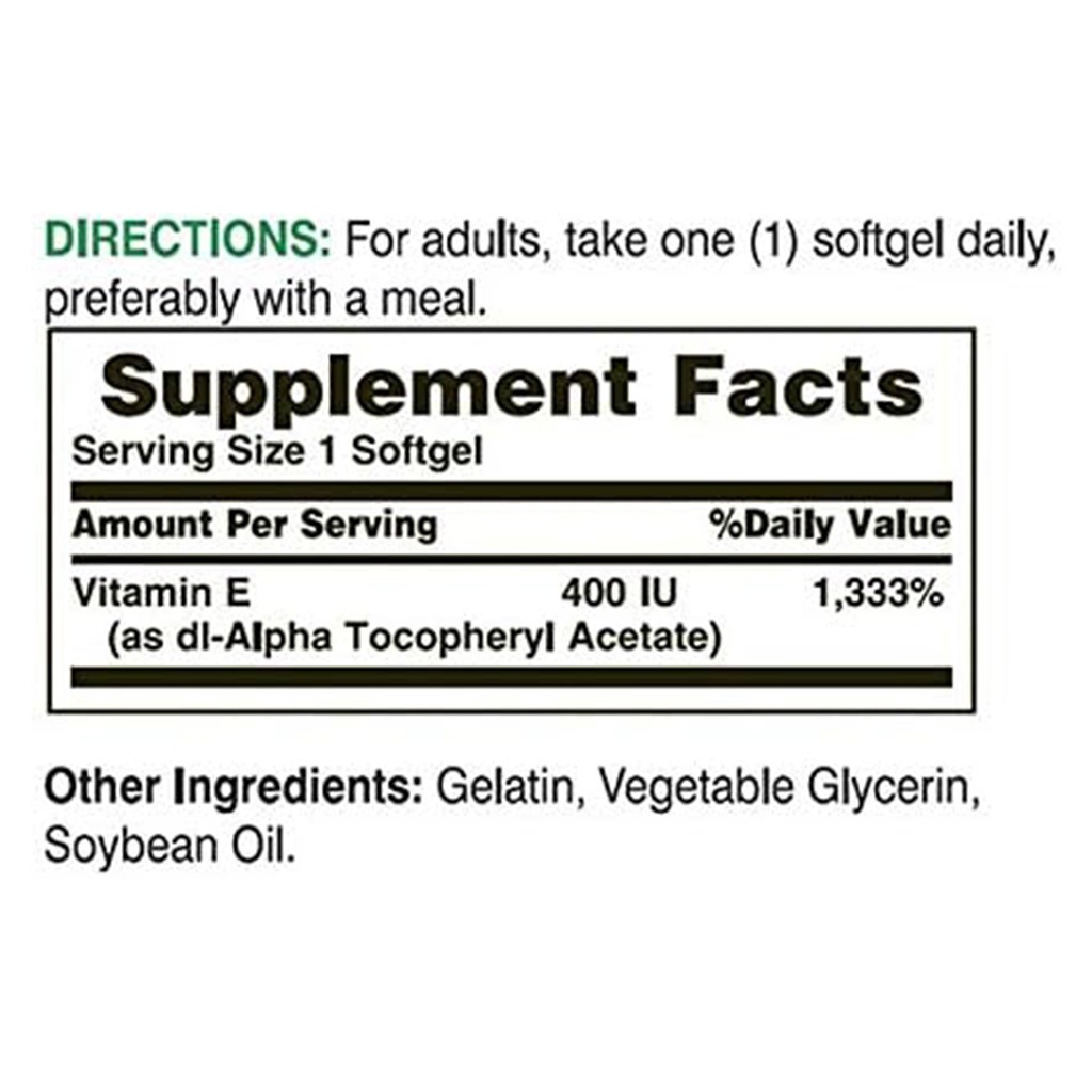 Nature's Bounty E-400IU Pure dl-Alpha Softgels 100's