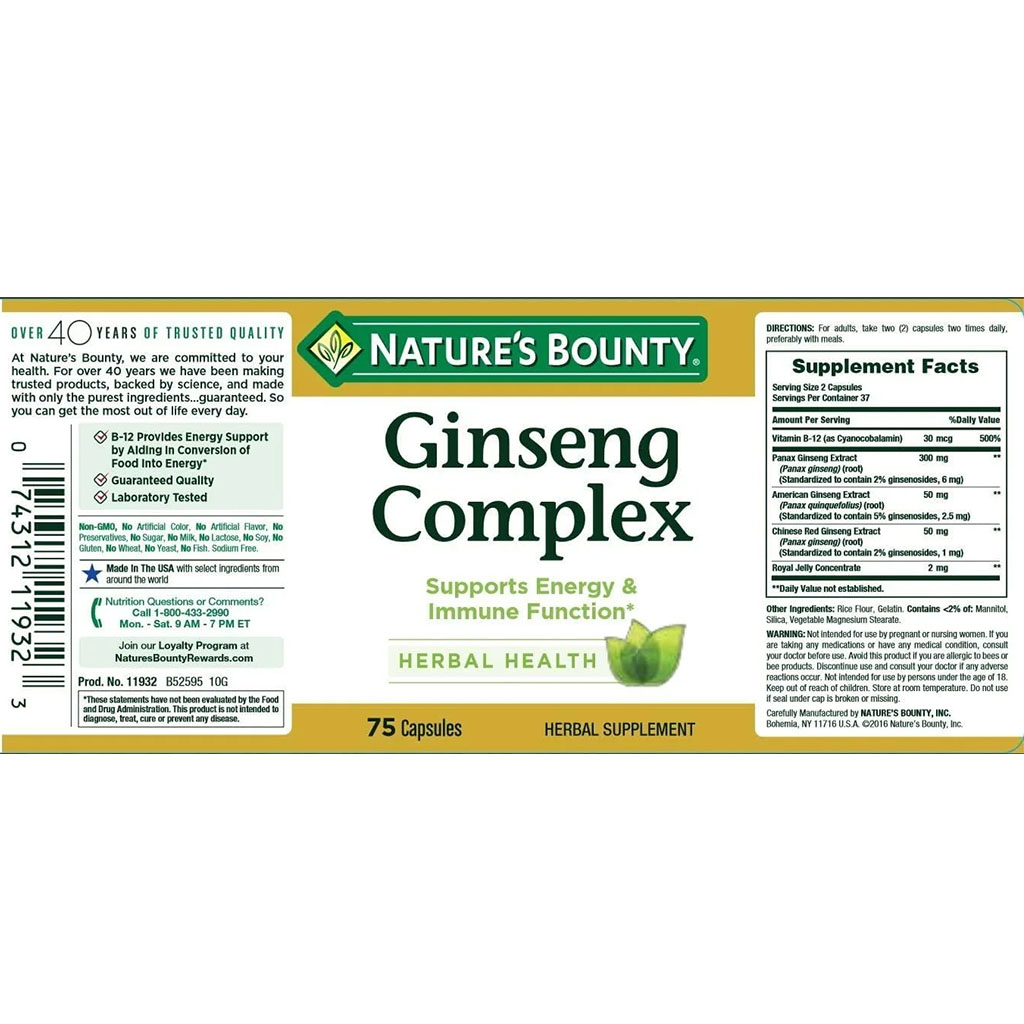 Nature's Bounty Ginseng Complex Capsules 75's