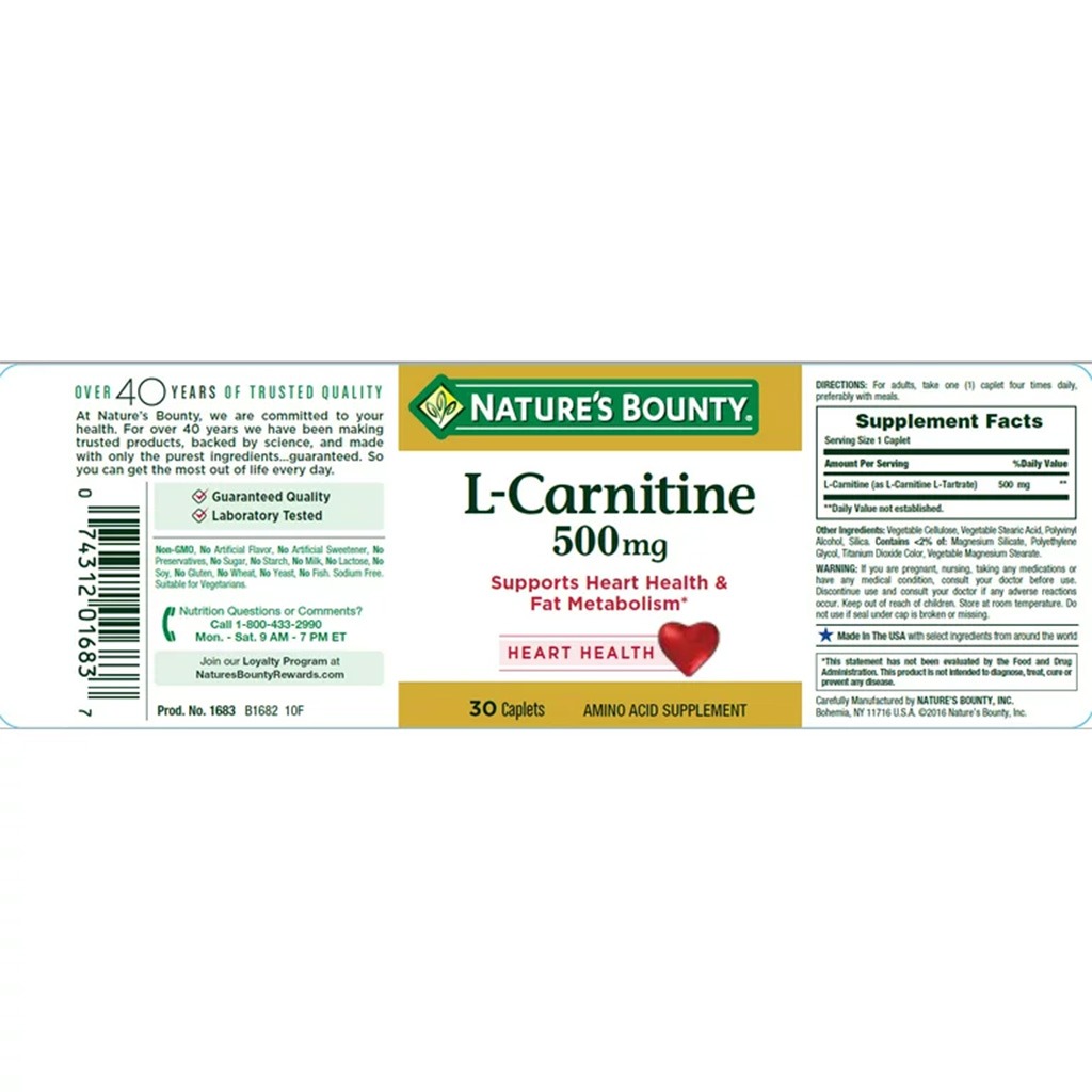 Nature's Bounty L-Carnitine 500 mg Caplets 30's