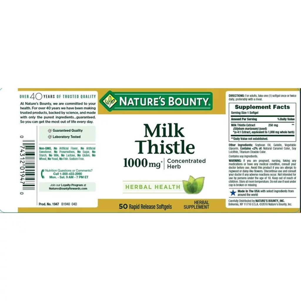 Nature's Bounty Milk Thistle 1000 mg Softgels 50's