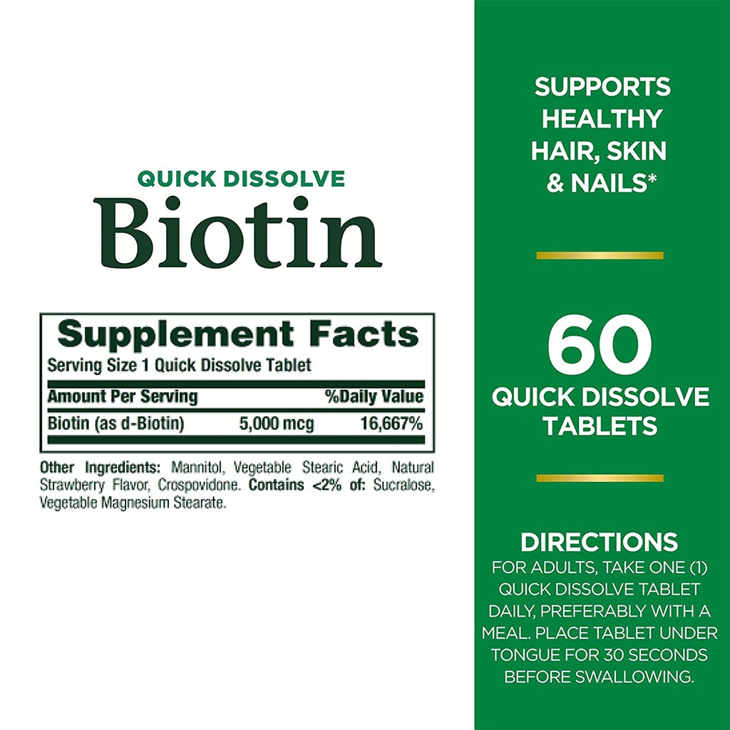 Nature's Bounty Quick Dissolve Biotin 5000 mcg Tablets 60's