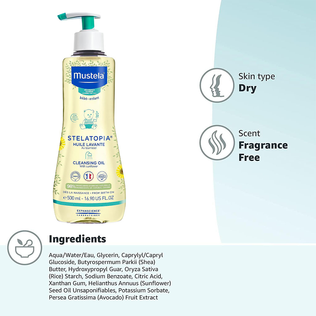 Mustela Baby Stelatopia Cleansing Oil For Atopic Prone Skin, Fragrance-Free 500ml
