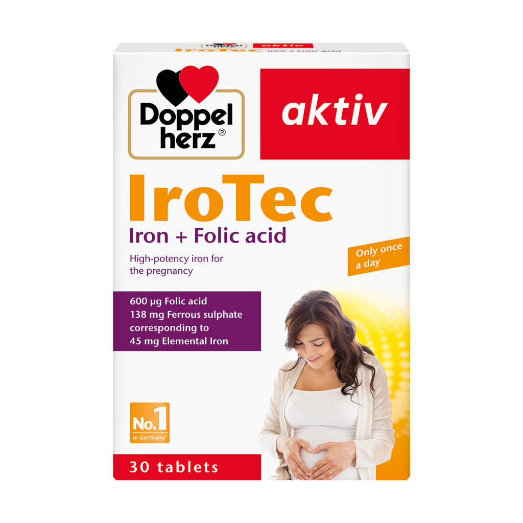 Doppelherz aktiv IroTec Iron + Folic Acid Tablets For Pregnancy Support, Pack of 30's