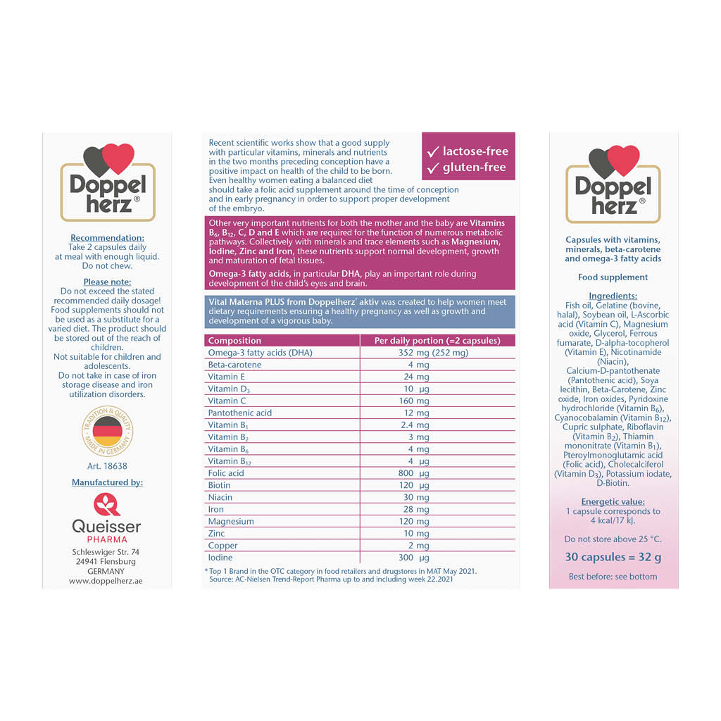 Doppelherz aktiv Vital Materna Plus Capsules For Conception, Pregnancy & Breastfeeding Support, Pack of 30's