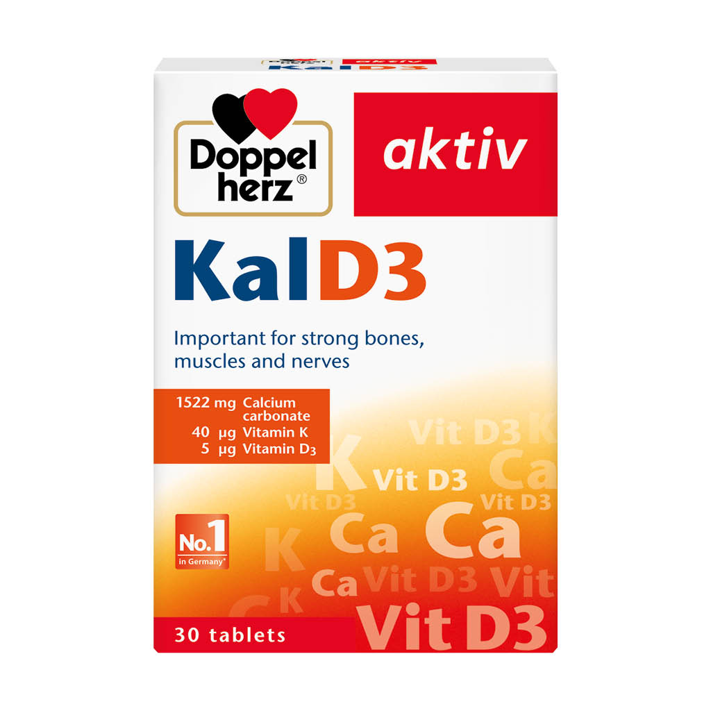Doppelherz aktiv KalD3 Tablets With Calcium, Vitamin K & Vitamin D For Strong Bones, Muscles & Nerves, Pack of 30's