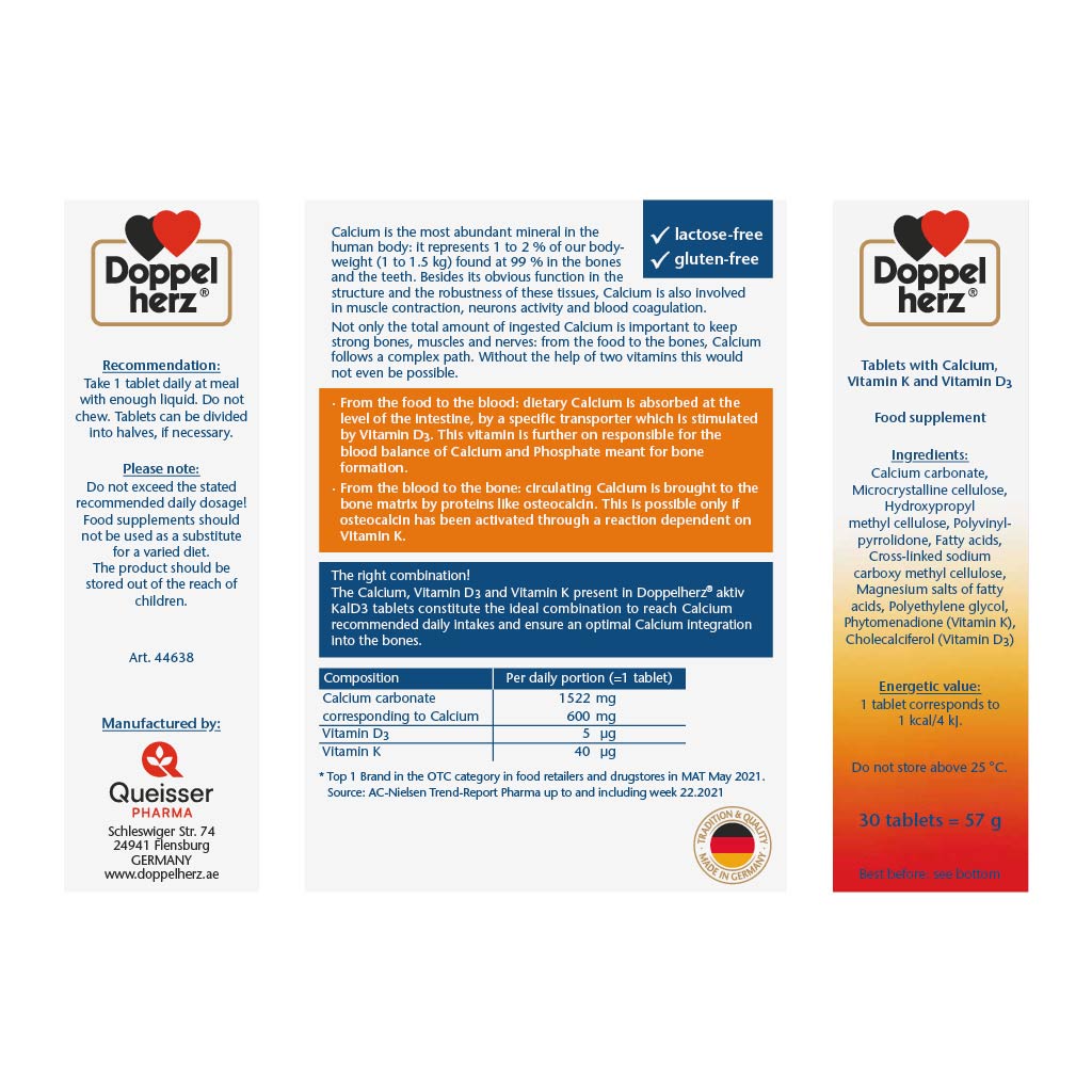 Doppelherz aktiv KalD3 Tablets With Calcium, Vitamin K & Vitamin D For Strong Bones, Muscles & Nerves, Pack of 30's