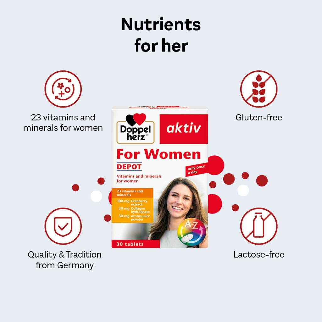 Doppelherz aktiv Women's Multivitamins & Minerals Depot Supplement Tablets, Pack of 30's