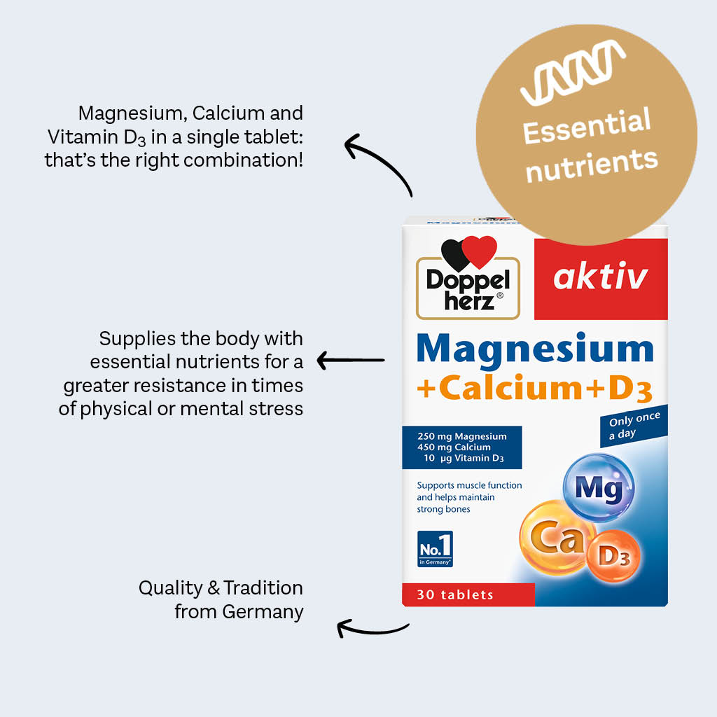 Doppelherz aktiv Magnesium + Calcium + Vitamin D3 Tablets For Muscle & Bone Support, Pack of 30's