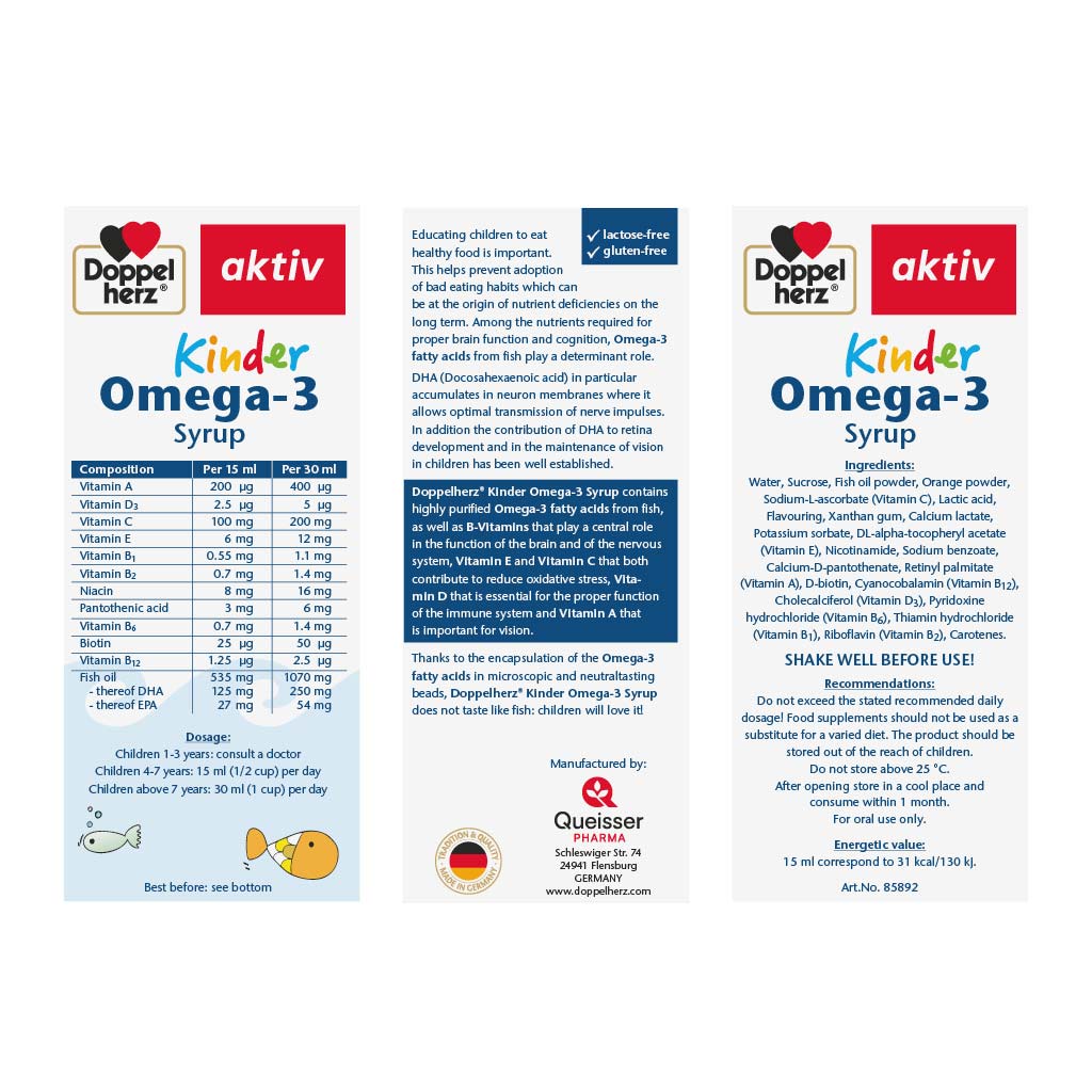 Doppelherz aktiv Kinder Omega-3 Syrup For Children's Cognitive Development 250ml