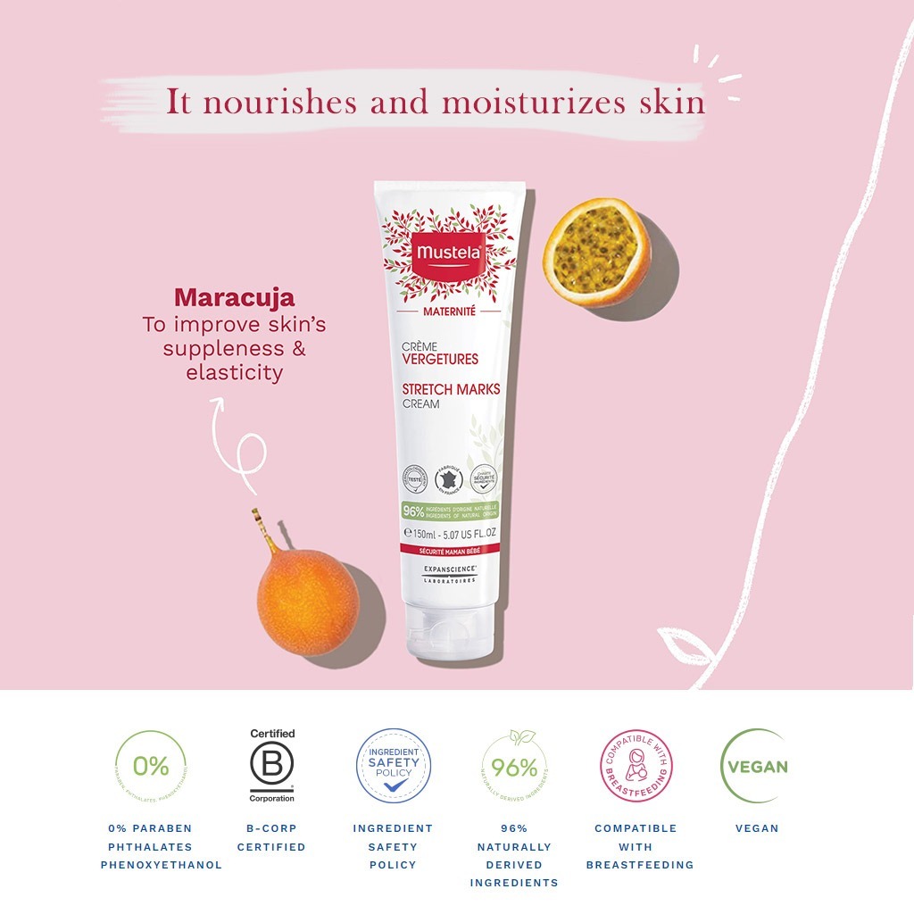 Mustela 3 In 1 Maternity Stretch Marks Cream For Pregnancy, Fragrance Free 150ml