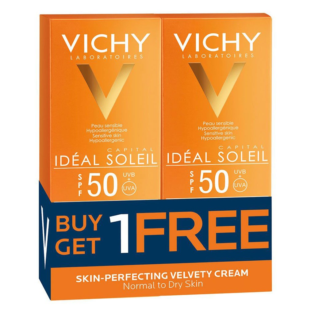 Vichy Ideal Soleil SPF50 Velvety Cream For Normal to Dry Sensitive Skin, 50 mL 1+1 PROMO PACK
