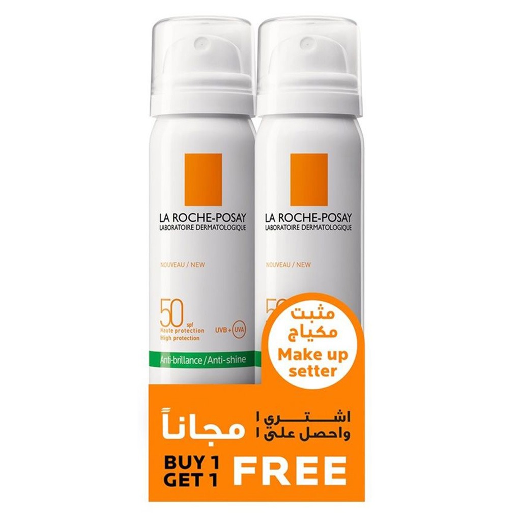 La Roche-Posay Anthelios Anti-Shine Invisible SPF50 Sunscreen Face Mist, Promo Pack of 1+1