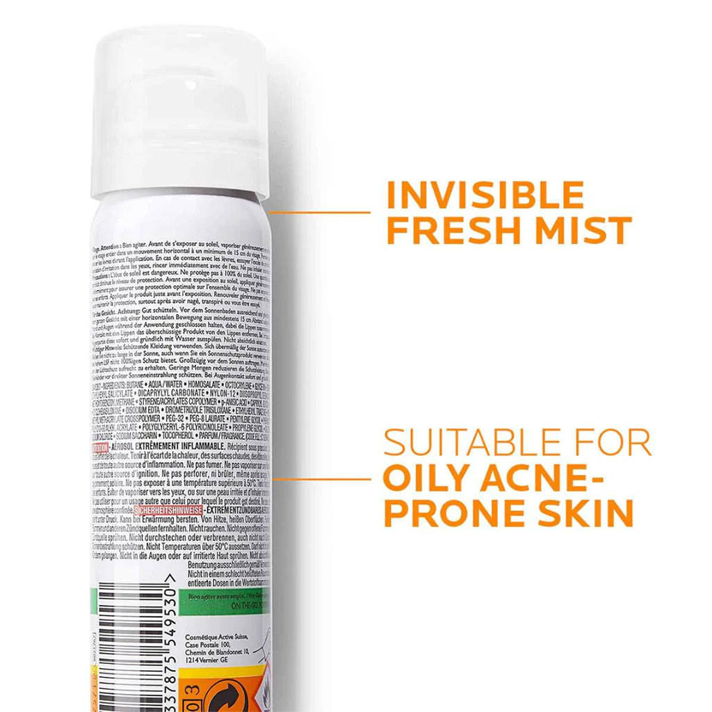 La Roche-Posay Anthelios Anti-Shine Invisible SPF50 Sunscreen Face Mist, Promo Pack of 1+1