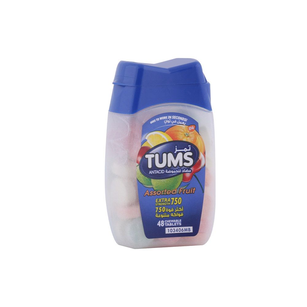 Tums Extra Strength Antacid Chewable Tablets Assorted Fruit Flavour, Pack of 48's