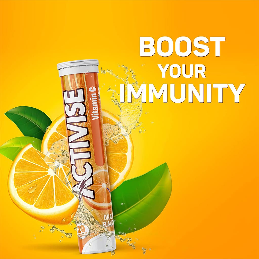 Activise Vitamin C 1000 mg Orange Flavor Effervescent Tablets For Immunity Boost, Value Pack of 2x20's