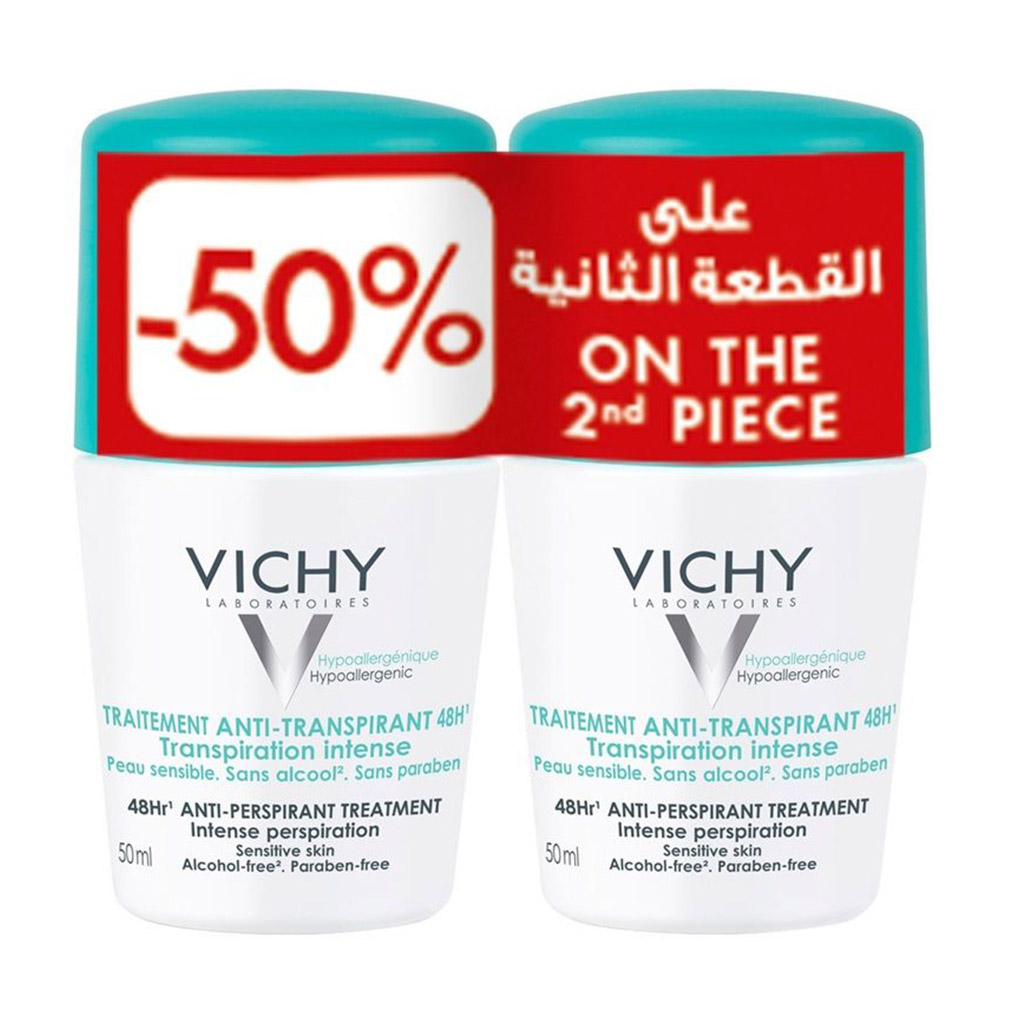 Vichy 48 Hours Anti-Perspirant Deodorant Roll-On Intensive Treatment 50ml, Buy 1 Get 50% Off On 2nd Piece, Promo Pack 