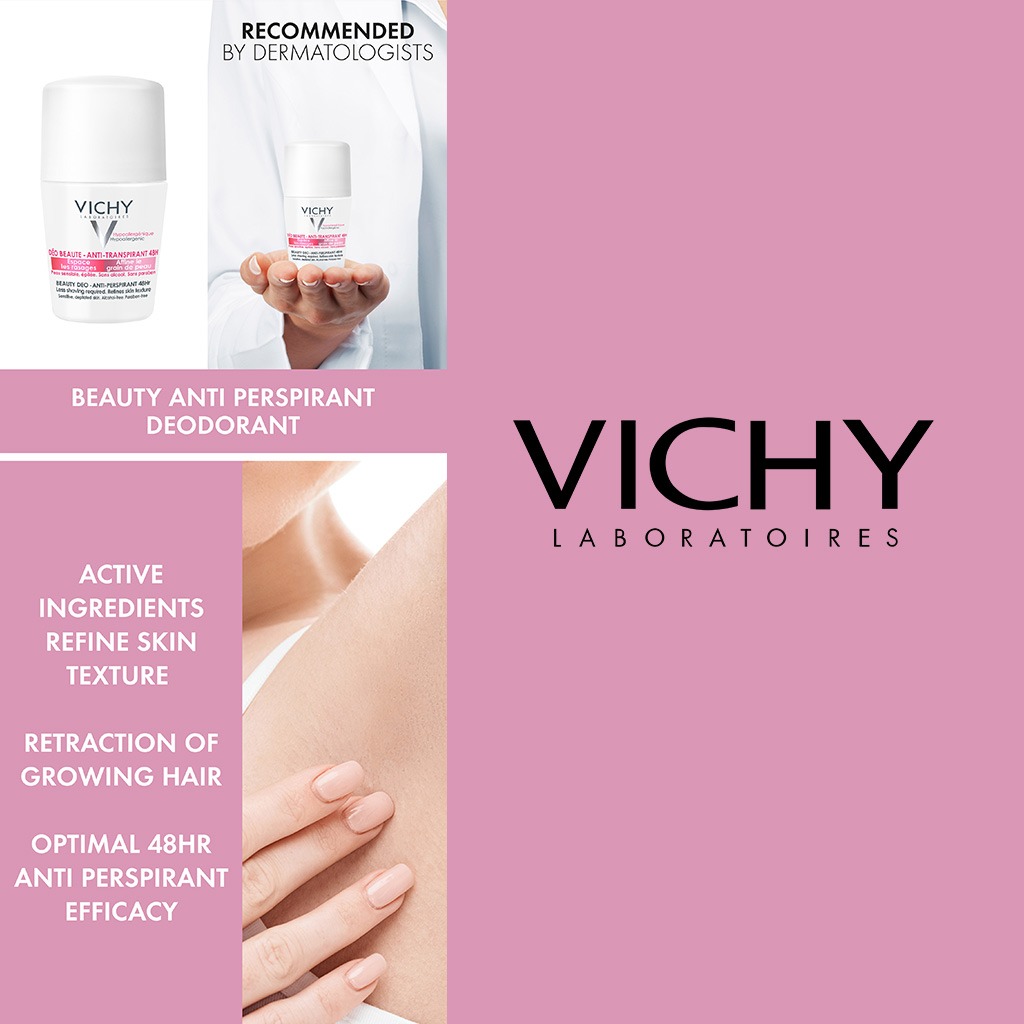 Vichy 48 Hours Anti Perspirant Beauty Deodorant Roll-On For Women 50ml, Buy 1 Get 50% Off On 2nd Piece, Promo Pack