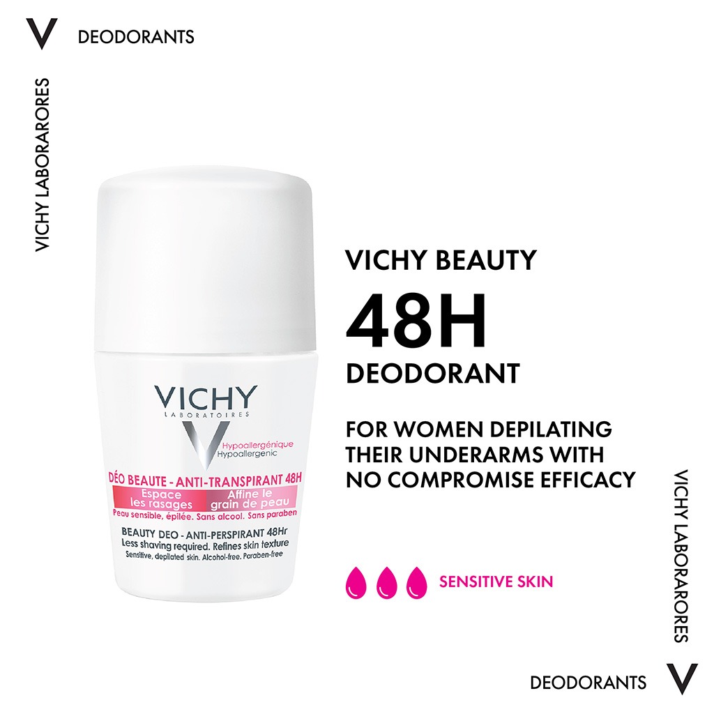 Vichy 48 Hours Anti Perspirant Beauty Deodorant Roll-On For Women 50ml, Buy 1 Get 50% Off On 2nd Piece, Promo Pack