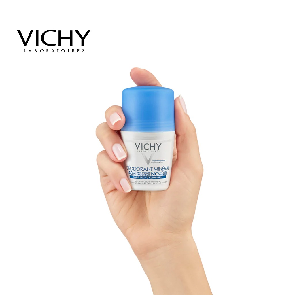 Vichy 48 Hours Anti-Odour Aluminum Free Mineral Deodorant Roll-On 50ml, Buy 1 Get 50% Off On 2nd Piece, Promo Pack