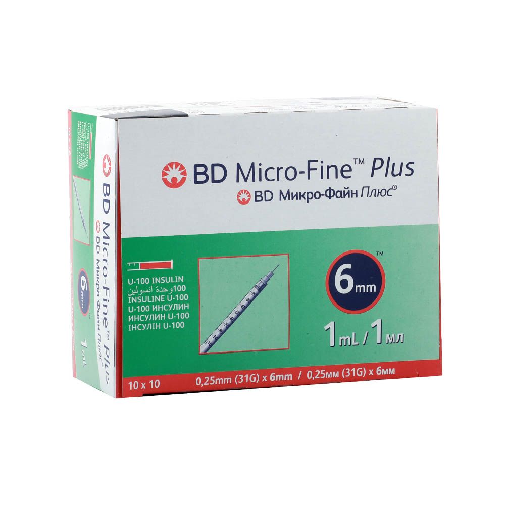 BD Micro-Fine+ Insulin 1 ml Syringe 0.25 mm (31g) x 6 mm 100's