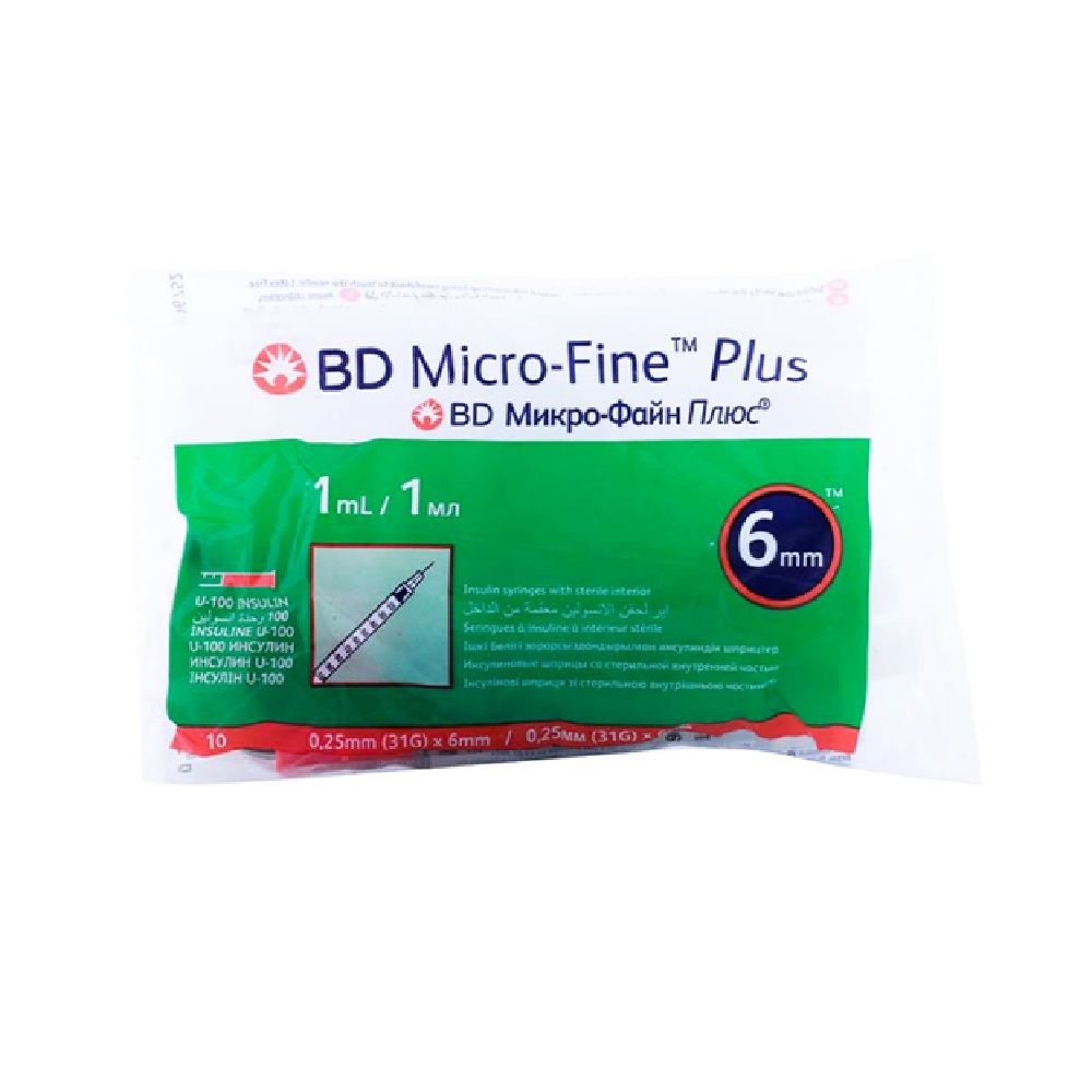 BD Micro-Fine+ Insulin 1 ml Syringe 0.25 mm (31g) x 6 mm 100's
