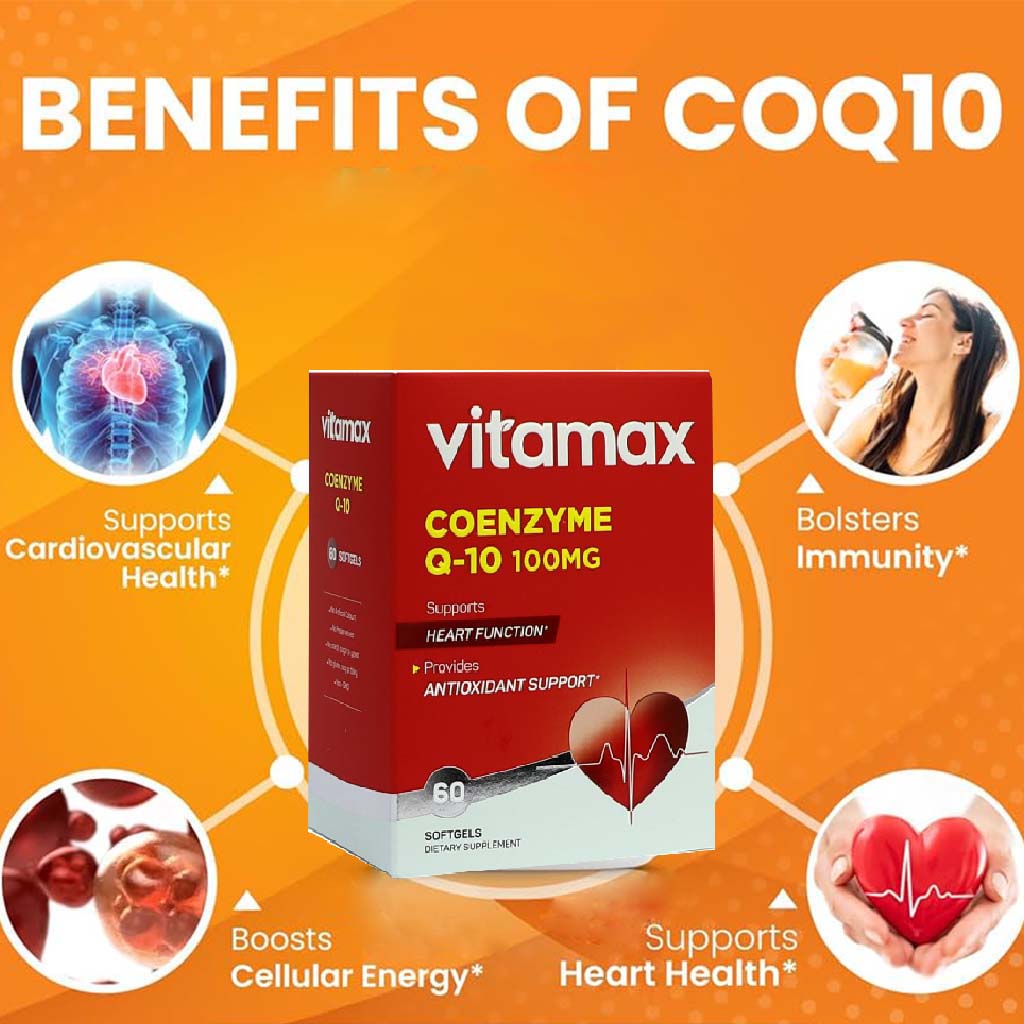 Vitamax Coenzyme Q10 100 mg Softgels For Heart & Antioxidant Support, Pack of 60's