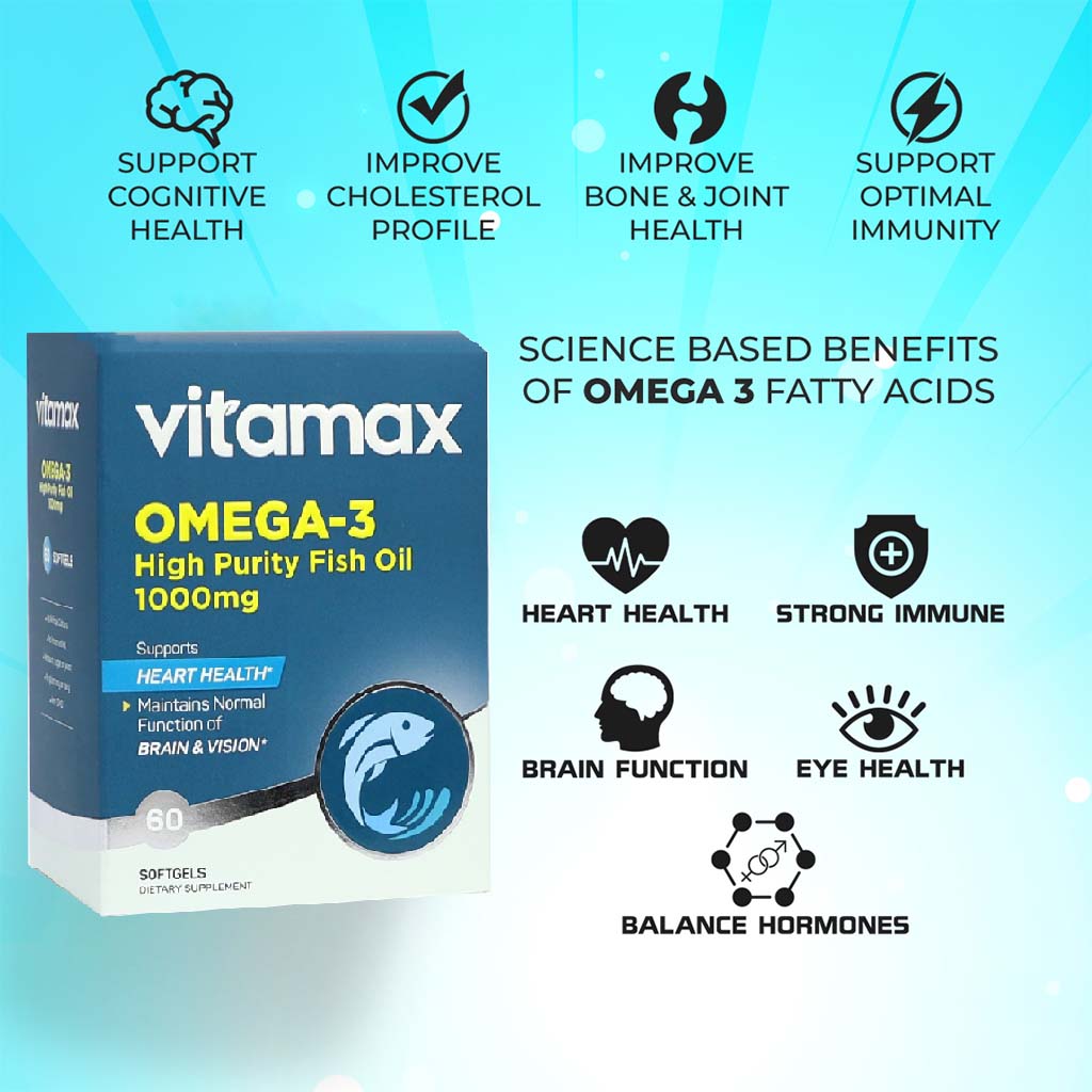 Vitamax Omega 3 1000mg Fish Oil Supplement Softgels, Pack of 60's