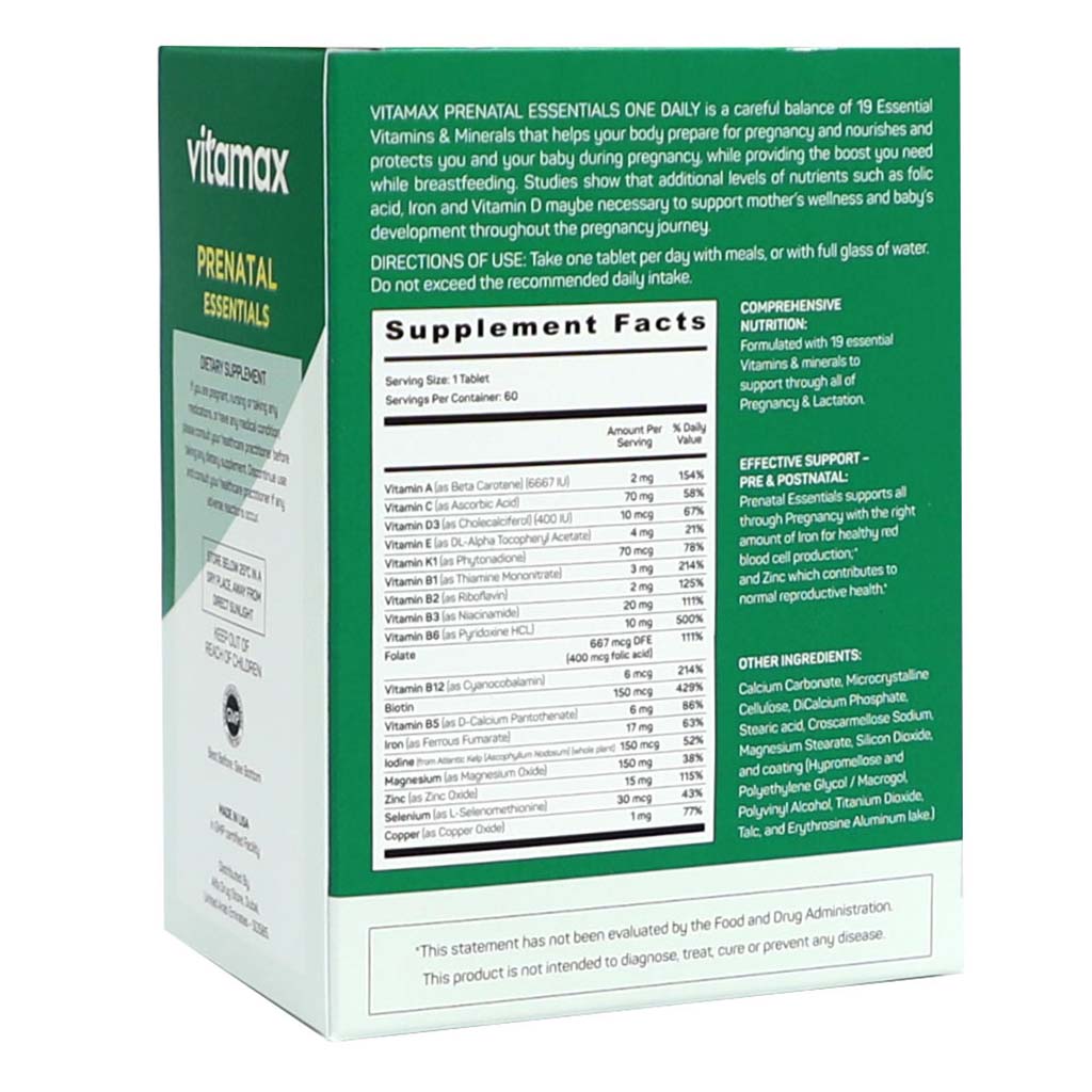 Vitamax Prenatal Essentials One Daily Tablets With Folic Acid, Iron & Vitamin D For Healthy Mother & Baby, Pack of 60's