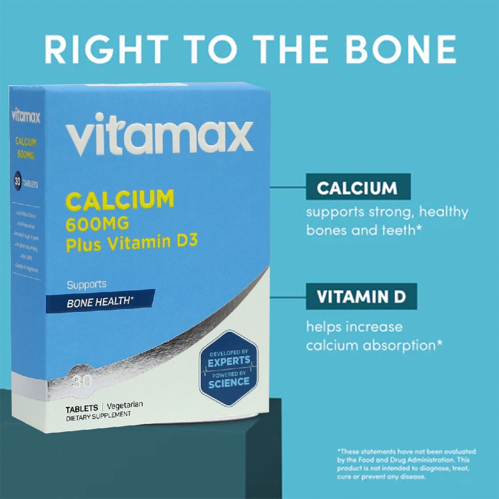 Vitamax Calcium 600 mg + Vitamin D3 400IU Tablets For Bone Health, Pack of 30's