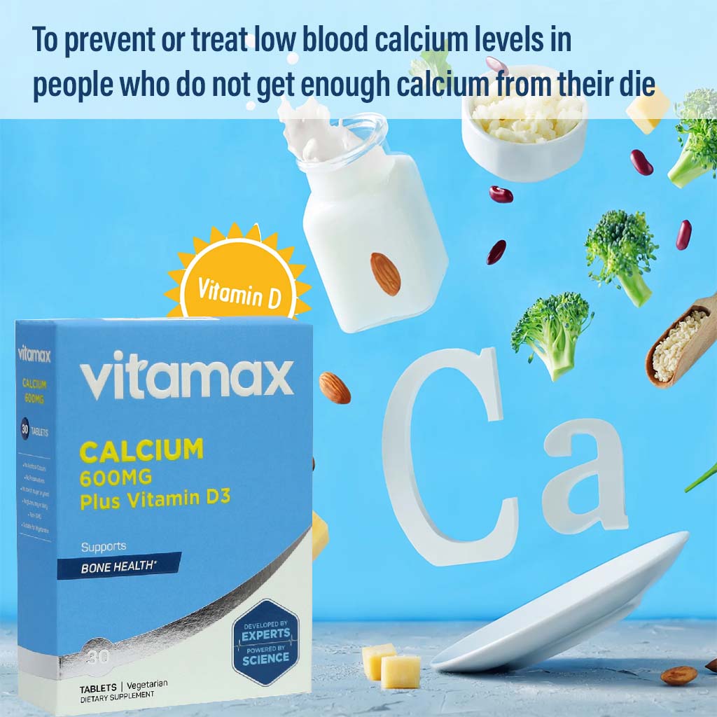 Vitamax Calcium 600 mg + Vitamin D3 400IU Tablets For Bone Health, Pack of 30's