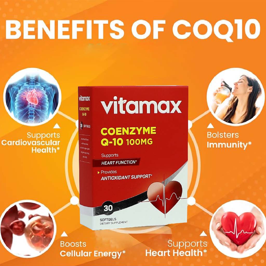 Vitamax Coenzyme Q10 100 mg Softgels For Heart & Antioxidant Support, Pack of 30's
