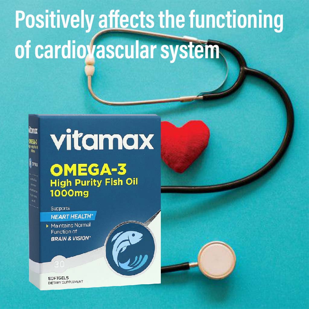 Vitamax Omega 3 1000mg Fish Oil Supplement Softgels, Pack of 30's