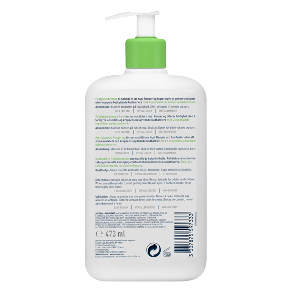 CeraVe Hydrating Fragrance Free Cleanser For Normal To Dry Skin 473ml