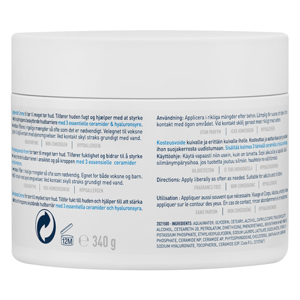 CeraVe Fragrance Free Moisturising Cream For Dry To Very Dry Skin 340g