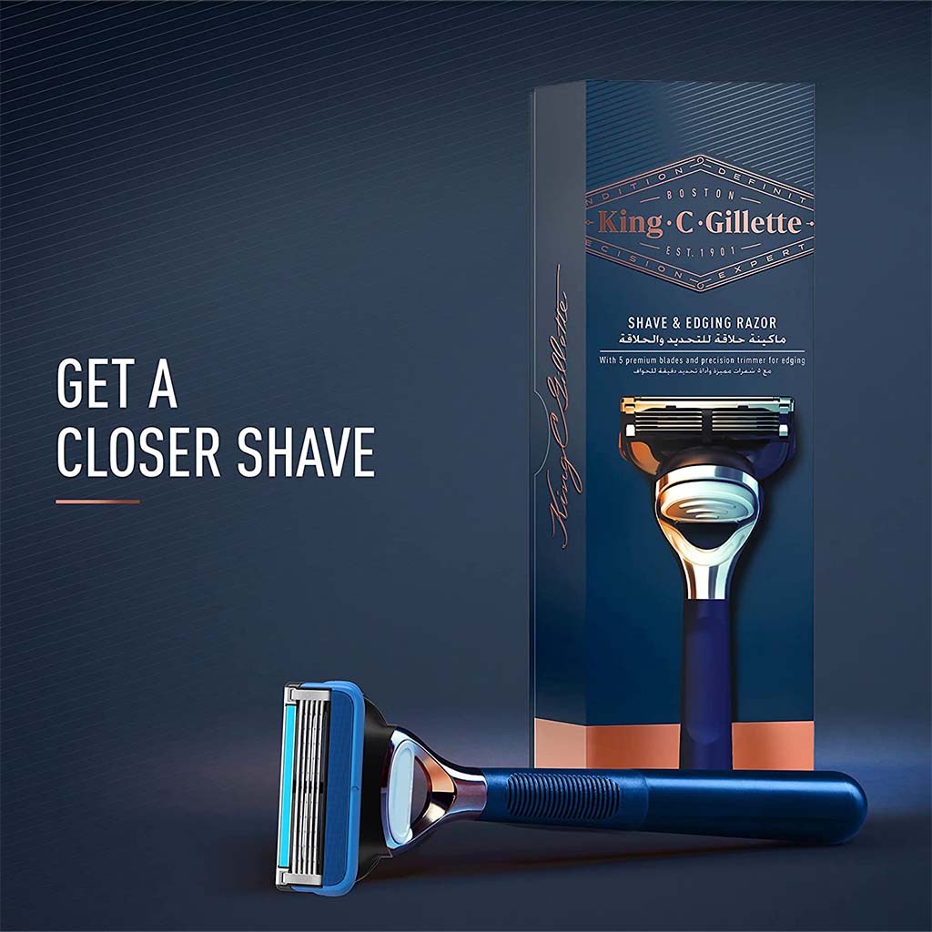 King C. Gillette Men’s Shave & Edging Razor With 5 Built In Premium Blades & Precision Trimmer, Pack of 1's