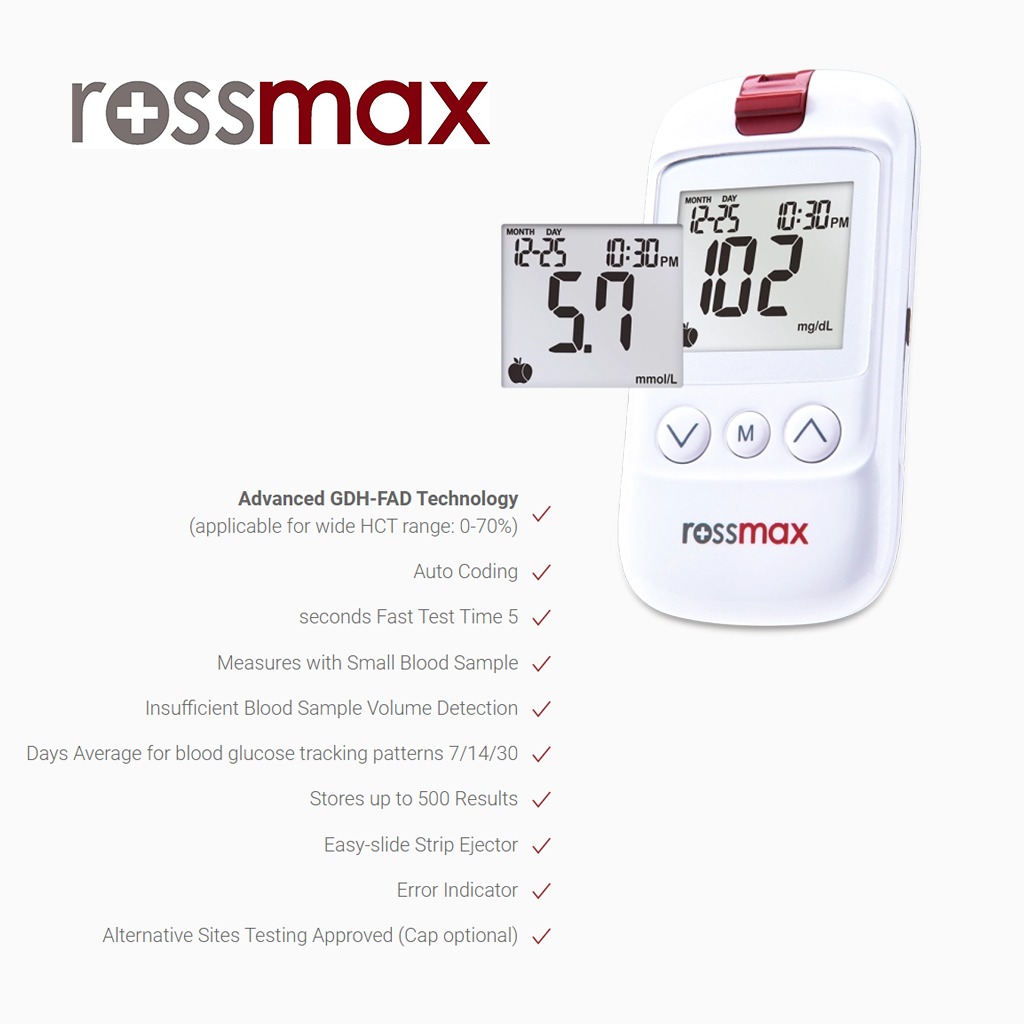 Rossmax HS200 Blood Sugar Monitor With Strips For Diabetes Management