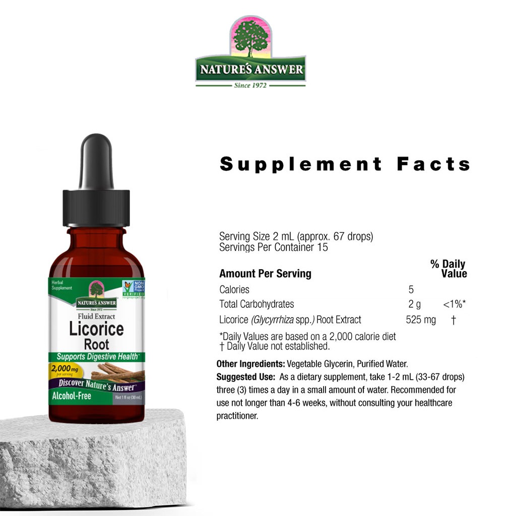 Nature's Answer Licorice Root 2000mg Fluid Extract Drops For Digestive Health, 30ml